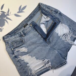 American Eagle Outfitters Mom Short Light Blue Distressed Denim Shorts